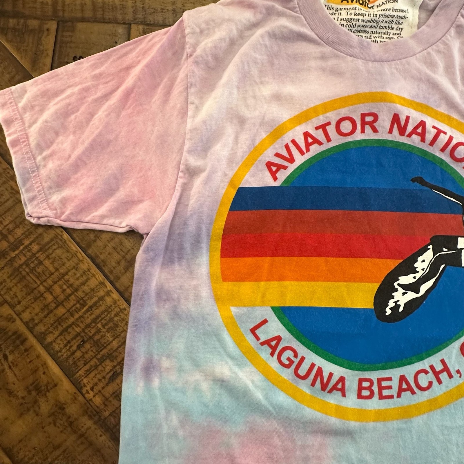 Aviator Nation Laguna Beach CA Surf Graphic Tie-Dye Raw Hem Tee gallery