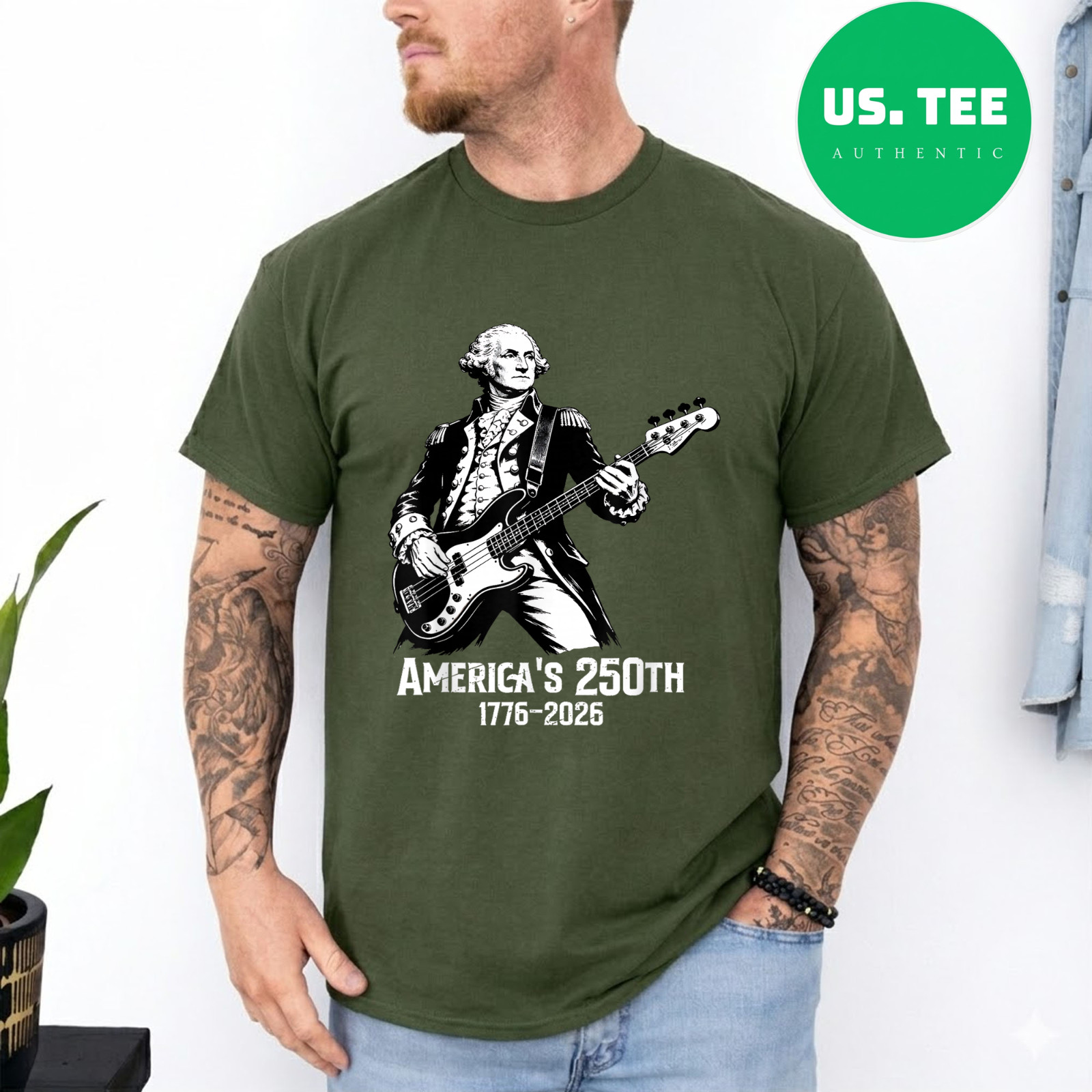 George Washington Playing Guitar 4th July 250th Anniversary Gifts T-Shirt gallery