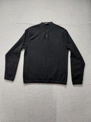 Metropolitan View Men Shirt M Black 100% Cashmere Henley Long Sleeve Relaxed Fit