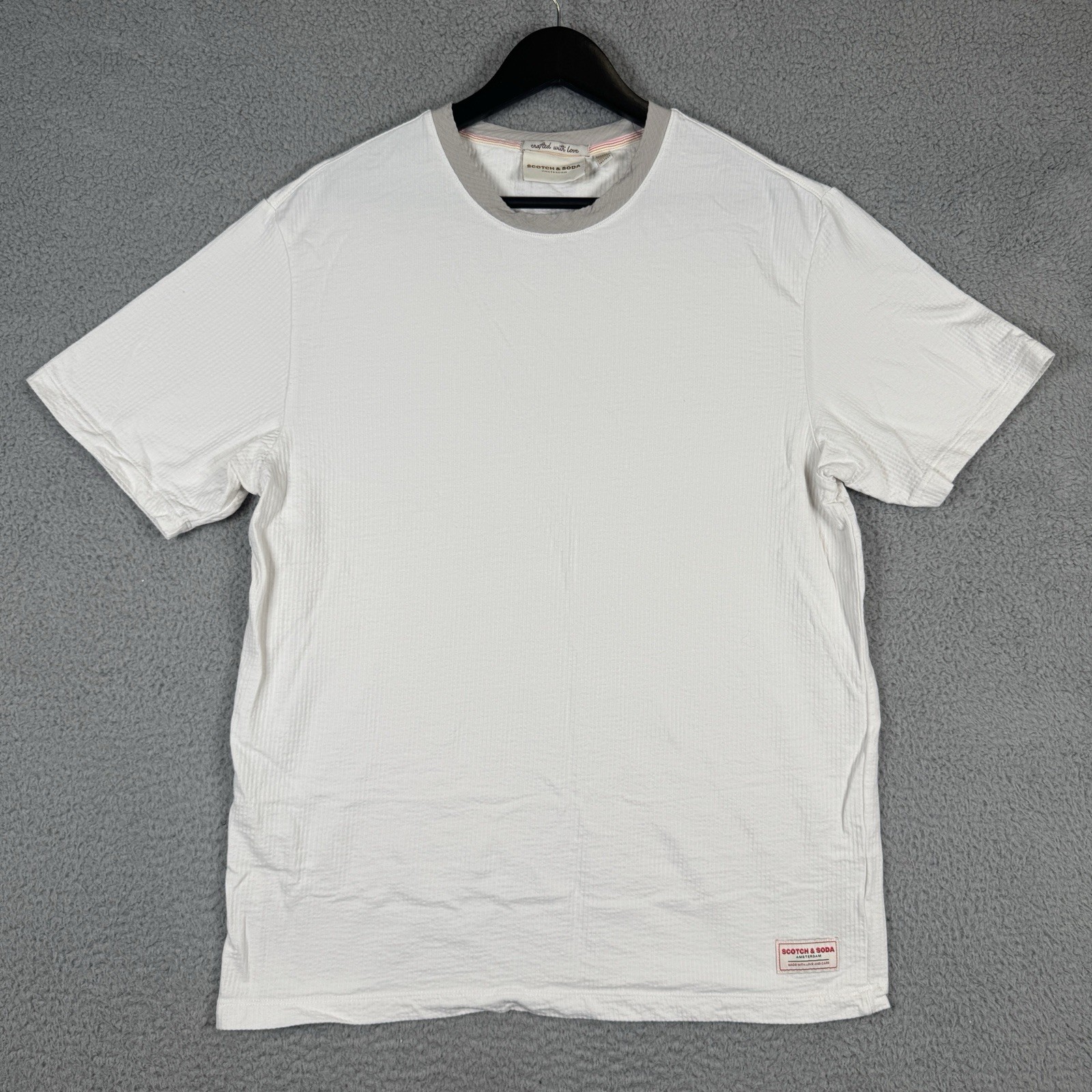 Scotch & Soda Amsterdam T Shirt Mens Size Medium Cream Ribbed Textured Stretch