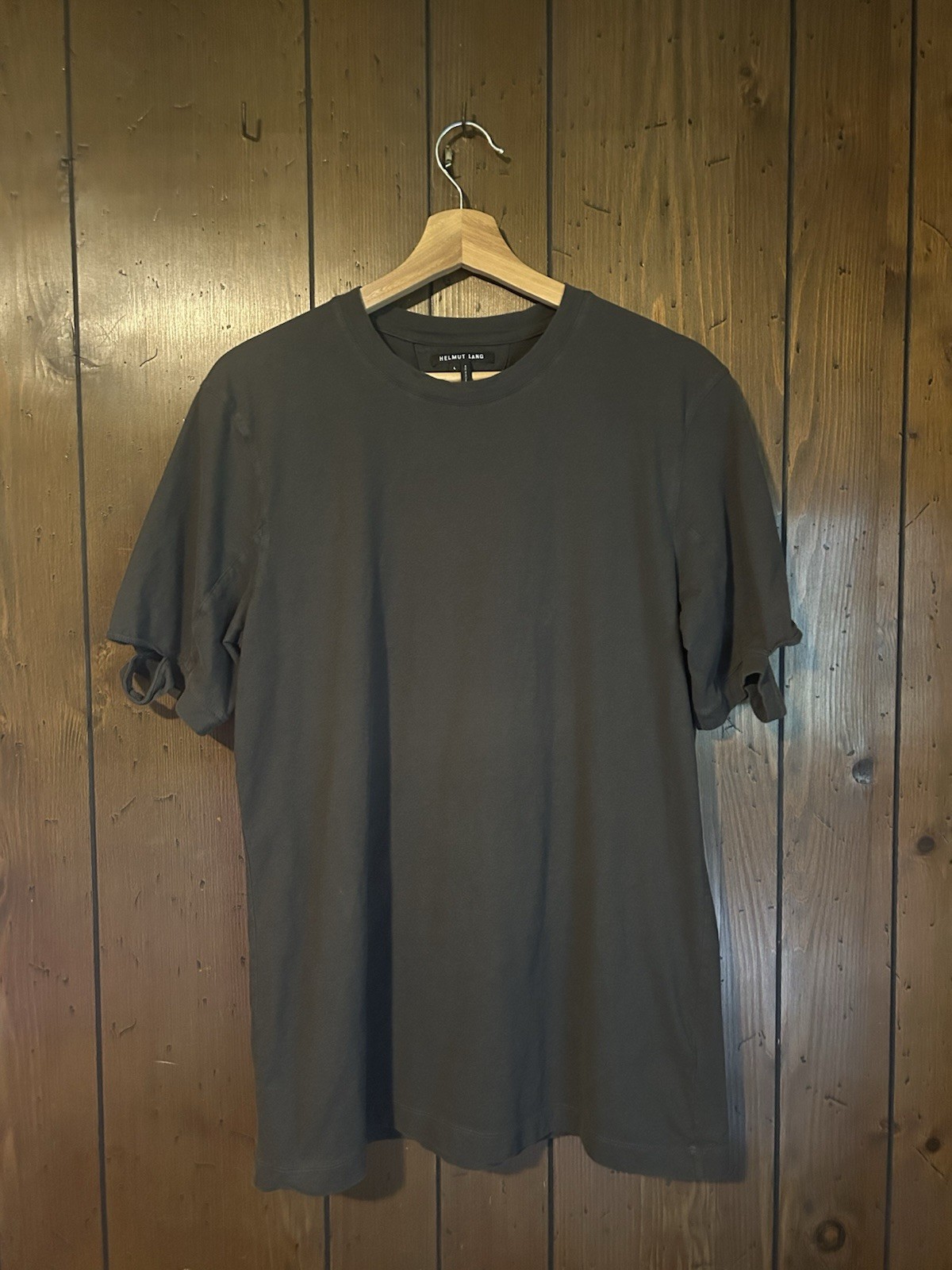 Helmut Lang Slash Sleeve Cut Out Shirt Large Dark Green Cotton Re Edition 2010s
