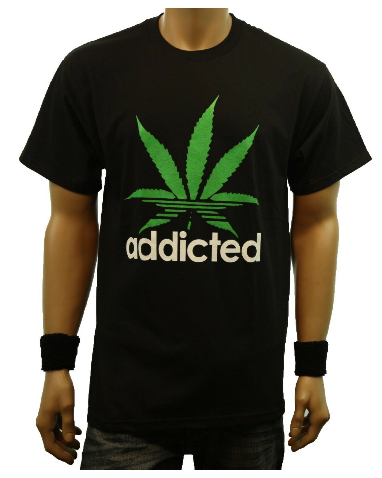 Printed Graphic Black T-Shirts Weed Marijuana ADDICTED Pot Casual Fashion Urban gallery