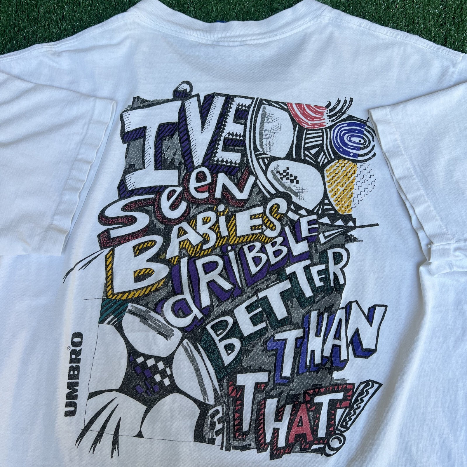 Vintage 90s Men’s Umbro Trash Talk Soccer Dribble White T-Shirt XL AND 1 Style