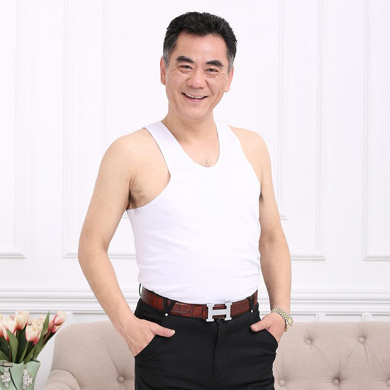 Cotton Middle-aged Men's Short Sleeve Vest Loose Undershirt T-shirt Sleeveless gallery