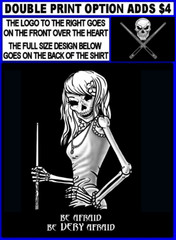 BE AFRAID BE VERY AFRAID Skull Skeleton Girl Billiards Pool Player T-shirt