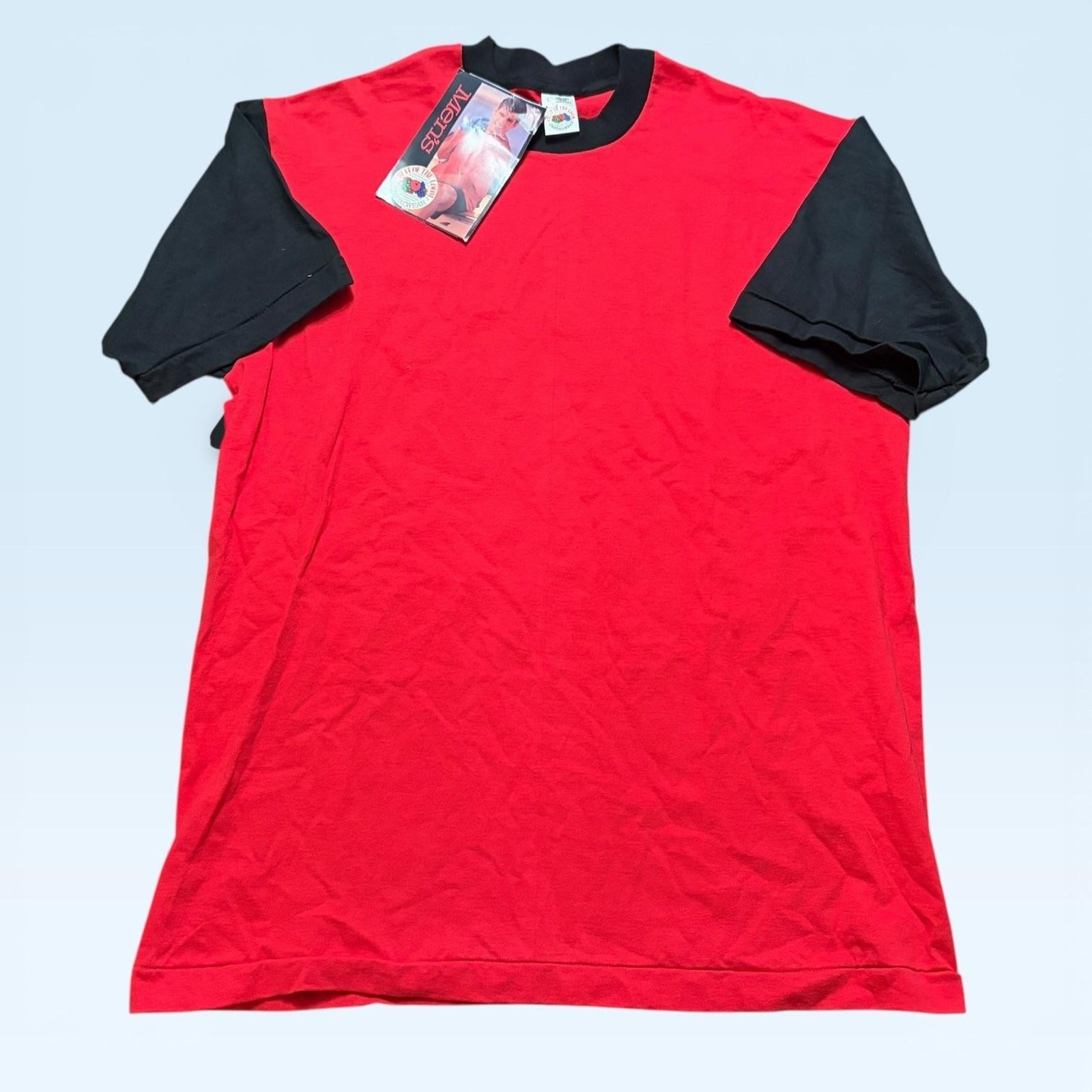 Vintage Fruit Of The Loom Shirt Mens Large Red Black Colorblock Tee Made USA 90s gallery