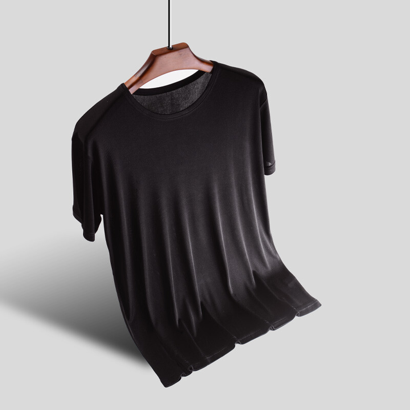 Men's 100% Silk T-shirt Knitted Crew Neck Short Sleeves Summer Casual Tops Soft gallery