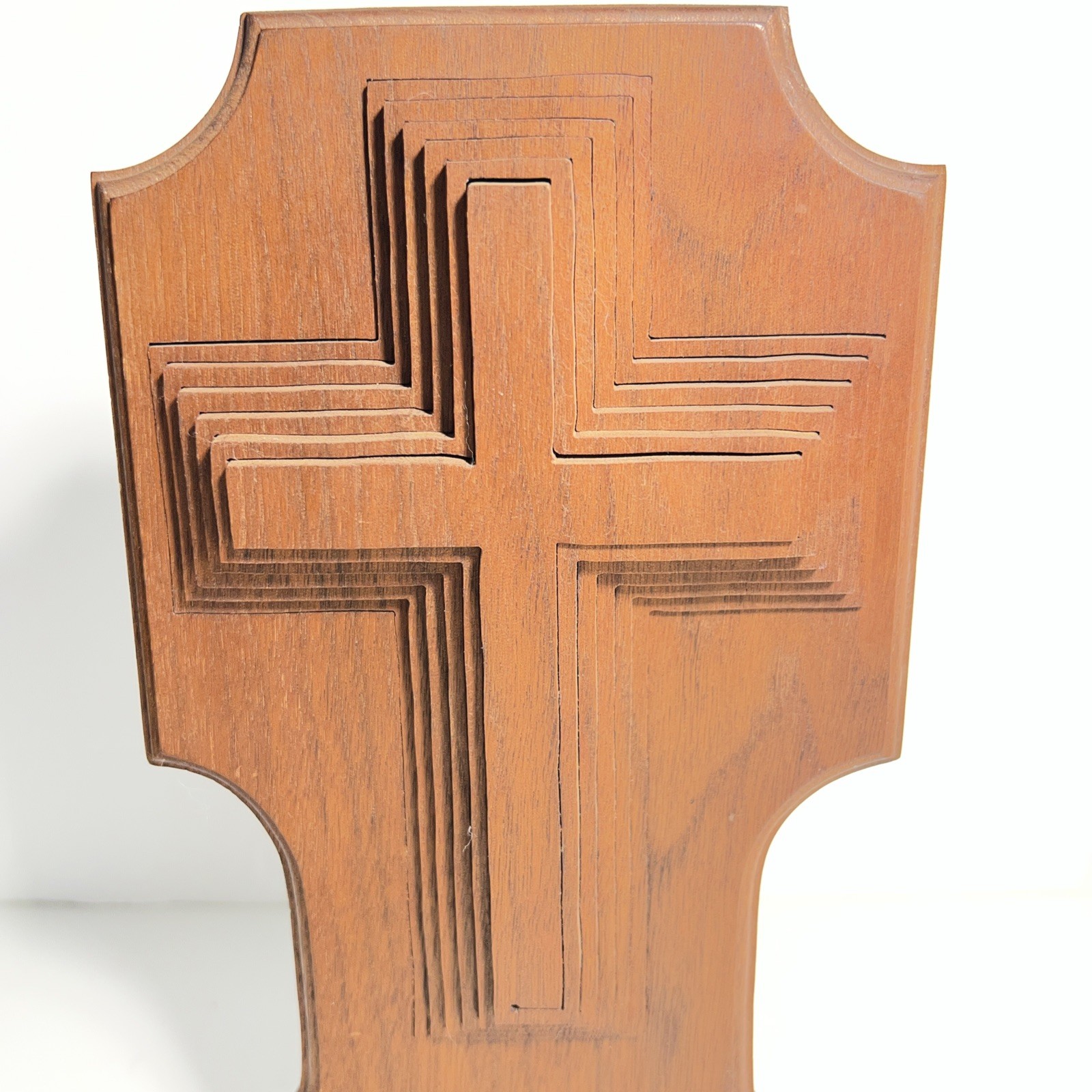 Handmade Wooden Table Crucifix With A 3-D Tiered Design