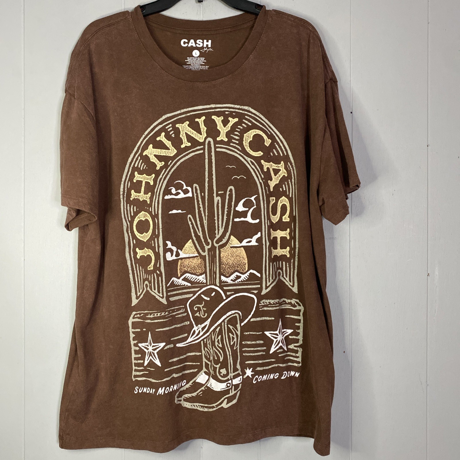 Johnny Cash On Tour T-Shirt L Brown Graphic Tee I’ve Been Everywhere Music 24×29