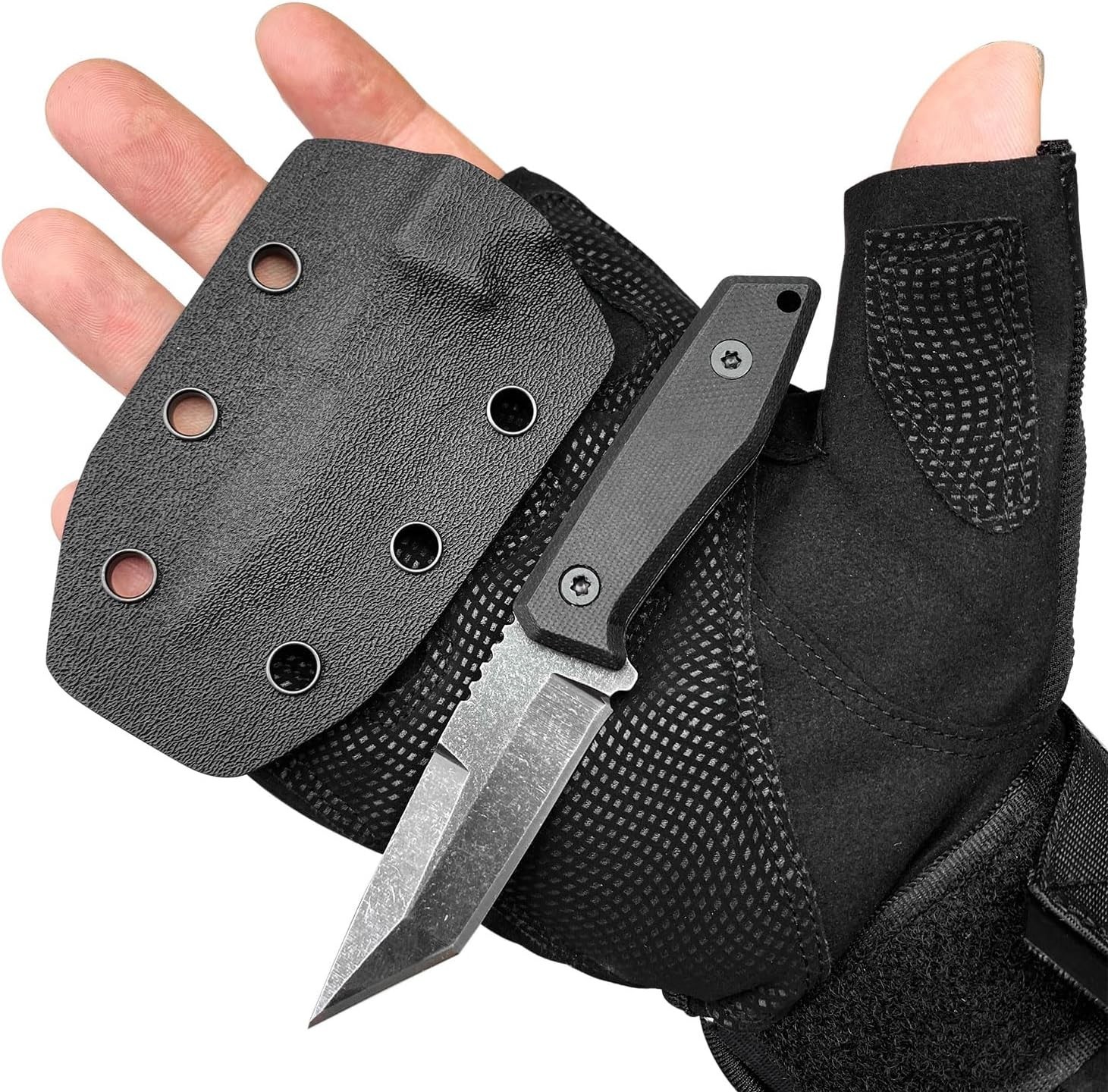 4.9” Neck Knife with Sheath and Necklace, Small Fixed Blade Knife with D2 Steel