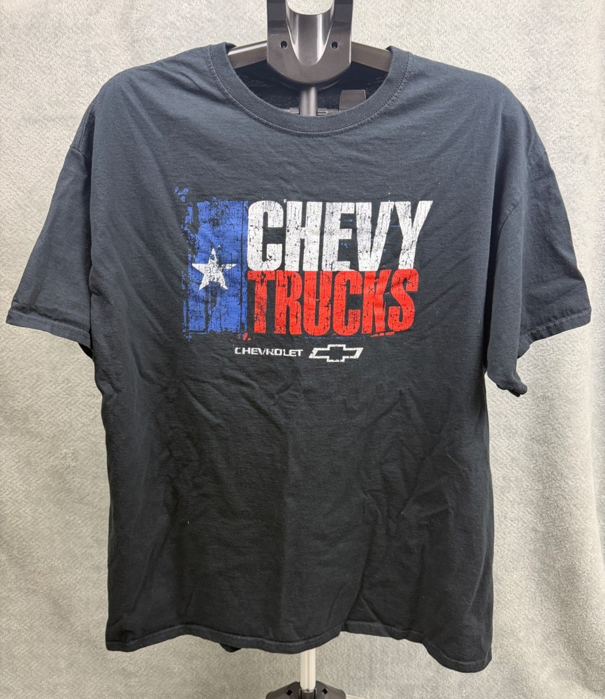 VTG Chevy Chevrolet Trucks Graphics Black 100% Cotton T-shirt Sz XL (22.5×28.5)