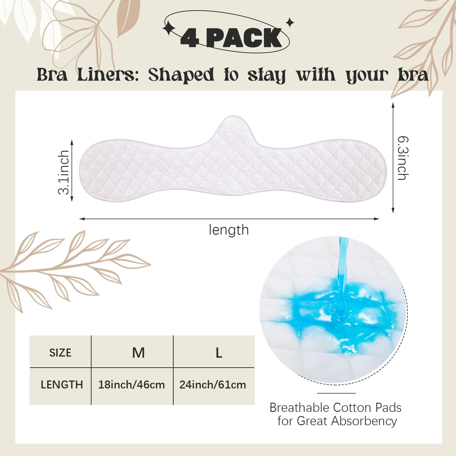4 Pcs Bra Liners for Sweat, 80% Cotton and 20% Polyester Fiber, Reusable Wash... gallery