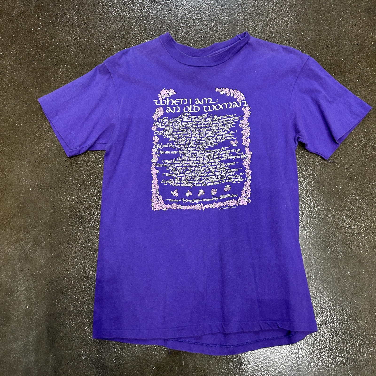 Vintage When I Am An Old Woman Shirt Mens Medium Purple Poem Graphic 90s