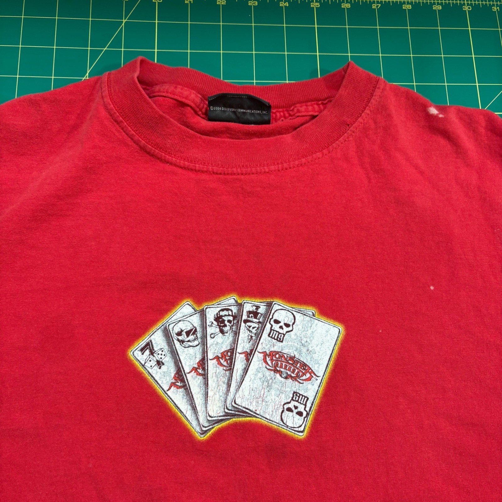 Vintage 2004 Discovery Channel Monster Garage Tshirt XL Red Jesse James Skulls gallery