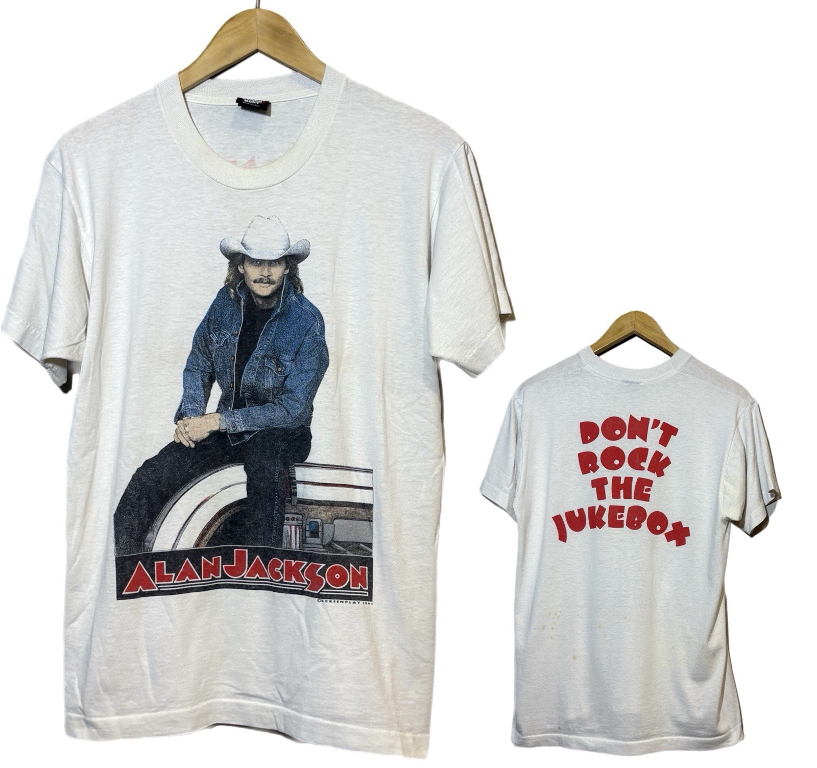 Vintage Alan Jackson White Graphic T-Shirt Single Stitch Size Large Made In USA