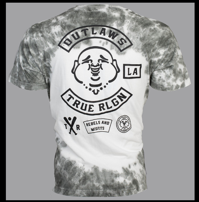 $89 TRUE RELIGION Grey Tie Dye OUTLAWS Short Sleeve Designer Graphic T-shirt NWT gallery