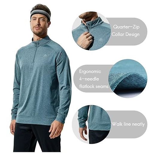 Haimont Men's 1/4 Zip Pullover Shirt Long Sleeve Lightweight Quick Dry XXL gallery