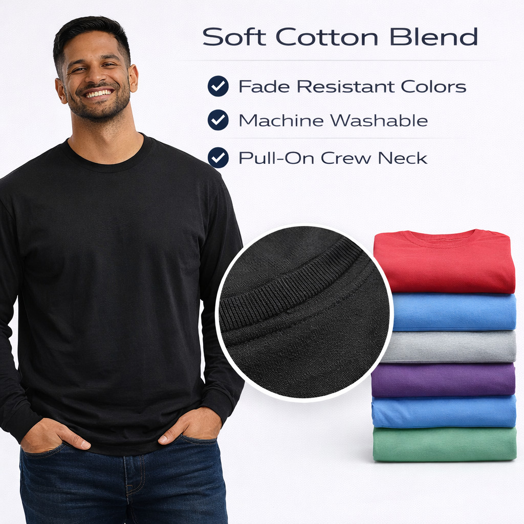 BILLIONHATS Mens Long Sleeve Colorful T-Shirts, 100% Cotton -Crew Neck Bulk Tees gallery