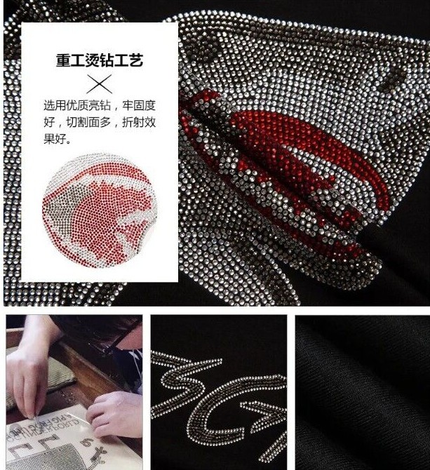New Men Fashion Diamond Shark Rhinestones Luxury Black White T-Shirt gallery