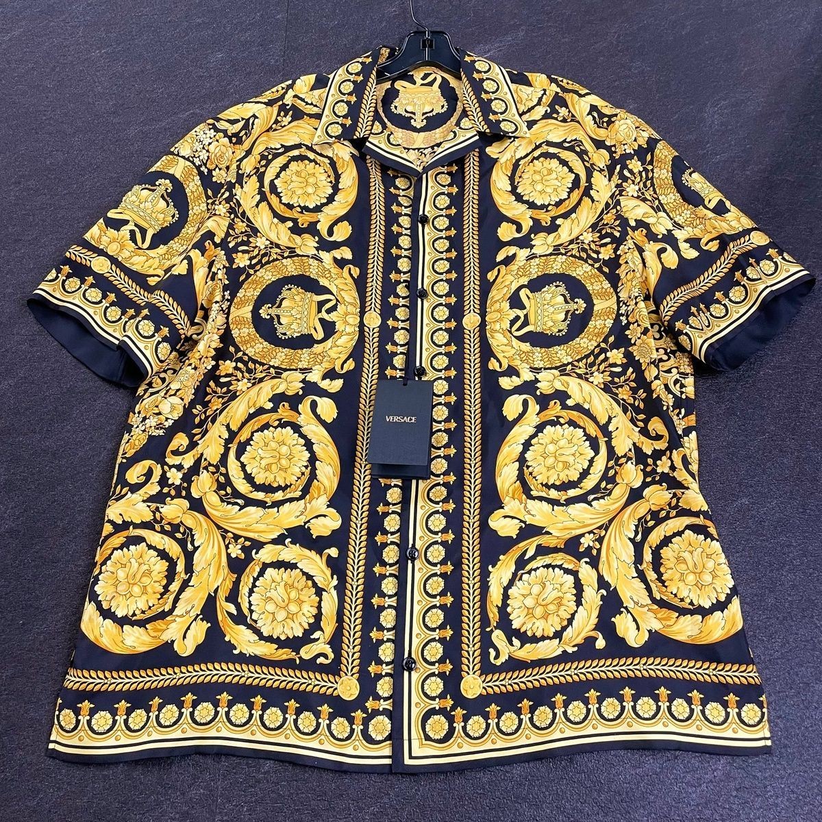 VERSACE Printed Silk Twill Shirt Men’s Size L Gold/Black