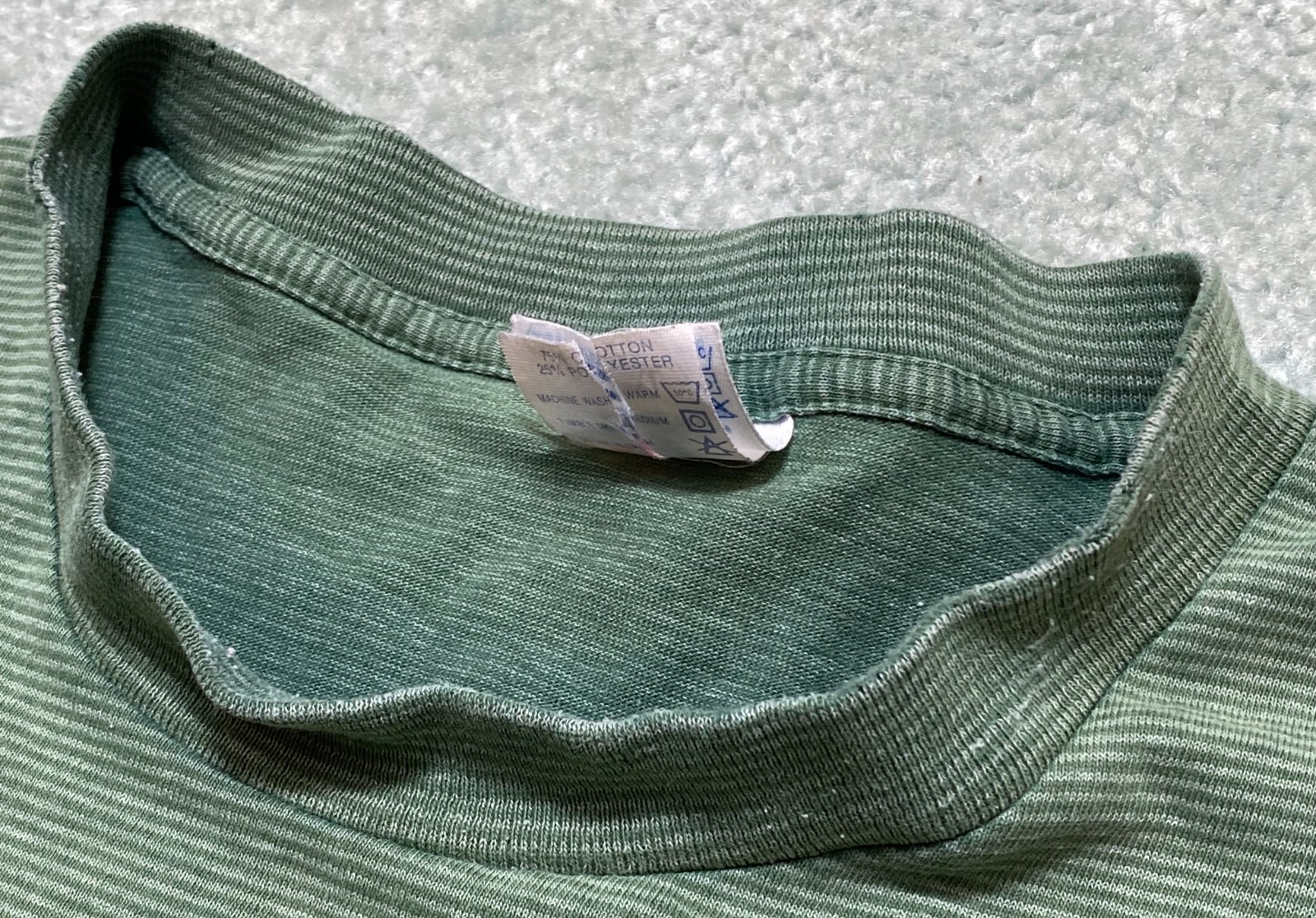 Vtg TeeJays Faded Distressed Grunge Green Striped Shirt Soft XL Single Stitch gallery