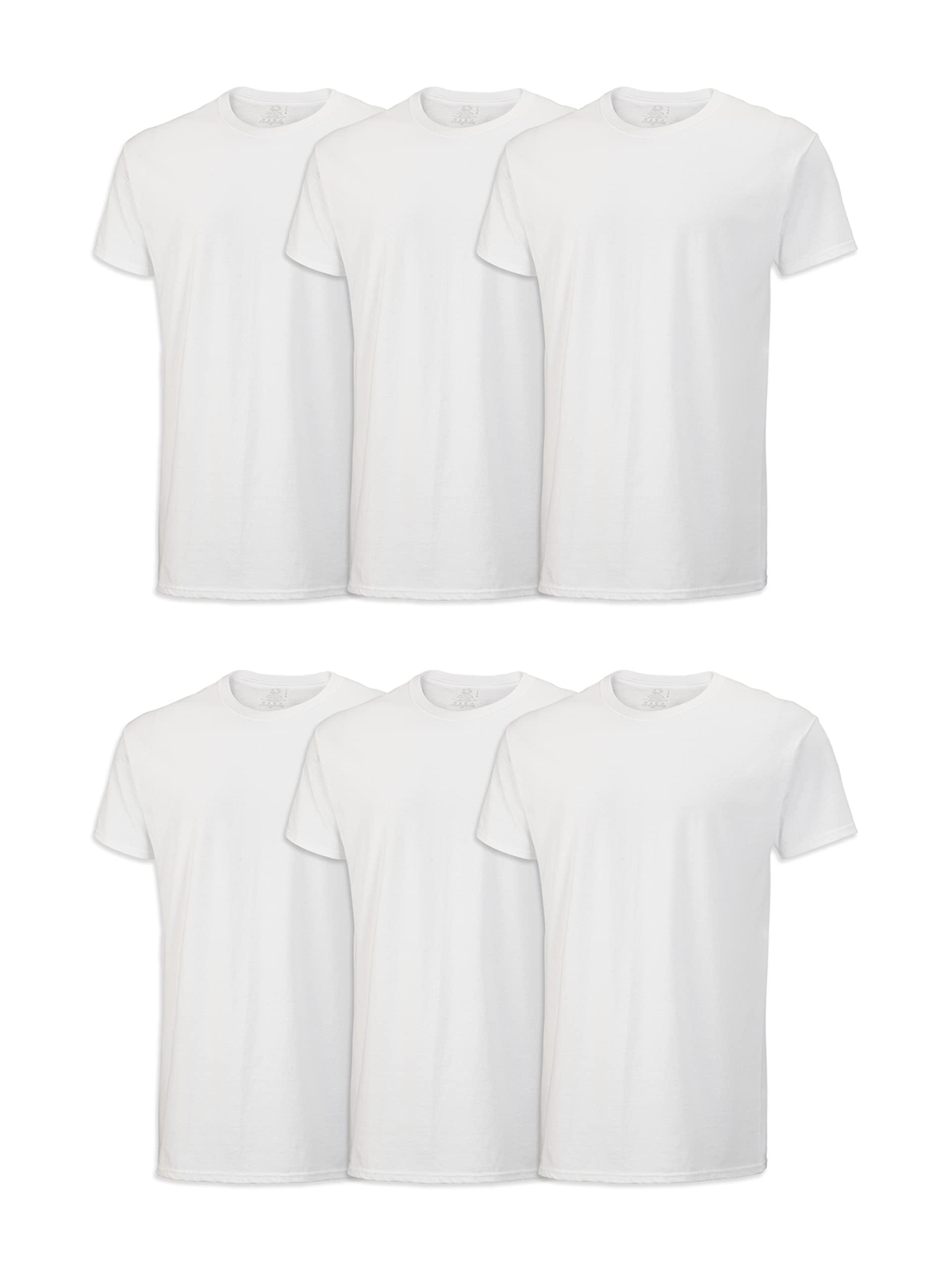 6 Pack Mens Regular Fit 100% Cotton Stay Tucked Crew T-Shirt Large White