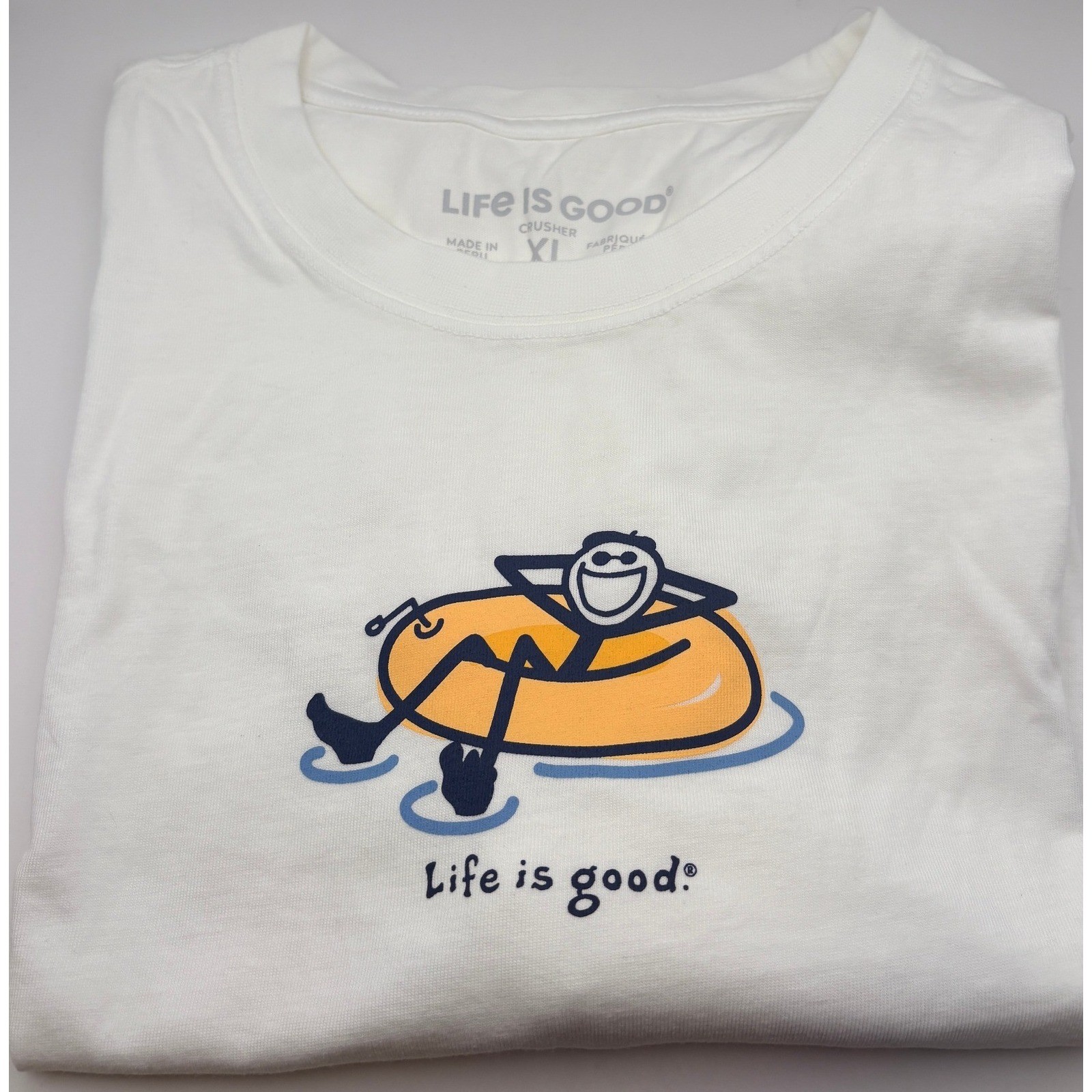 Life is Good Mens Crusher Tee White Inner Tube Jake Graphic T-Shirt XL New Tag