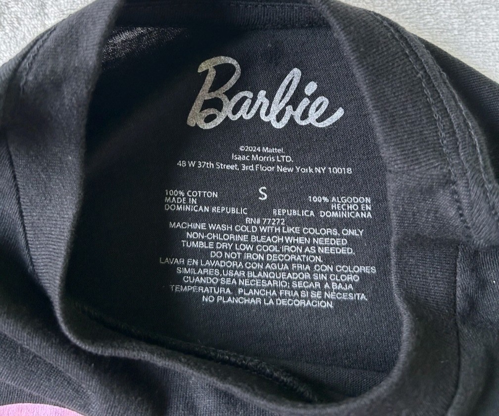 Barbie Mens Short Sleeve Black Crewneck Logo Graphic T- shirt Size S 34-36 Small gallery