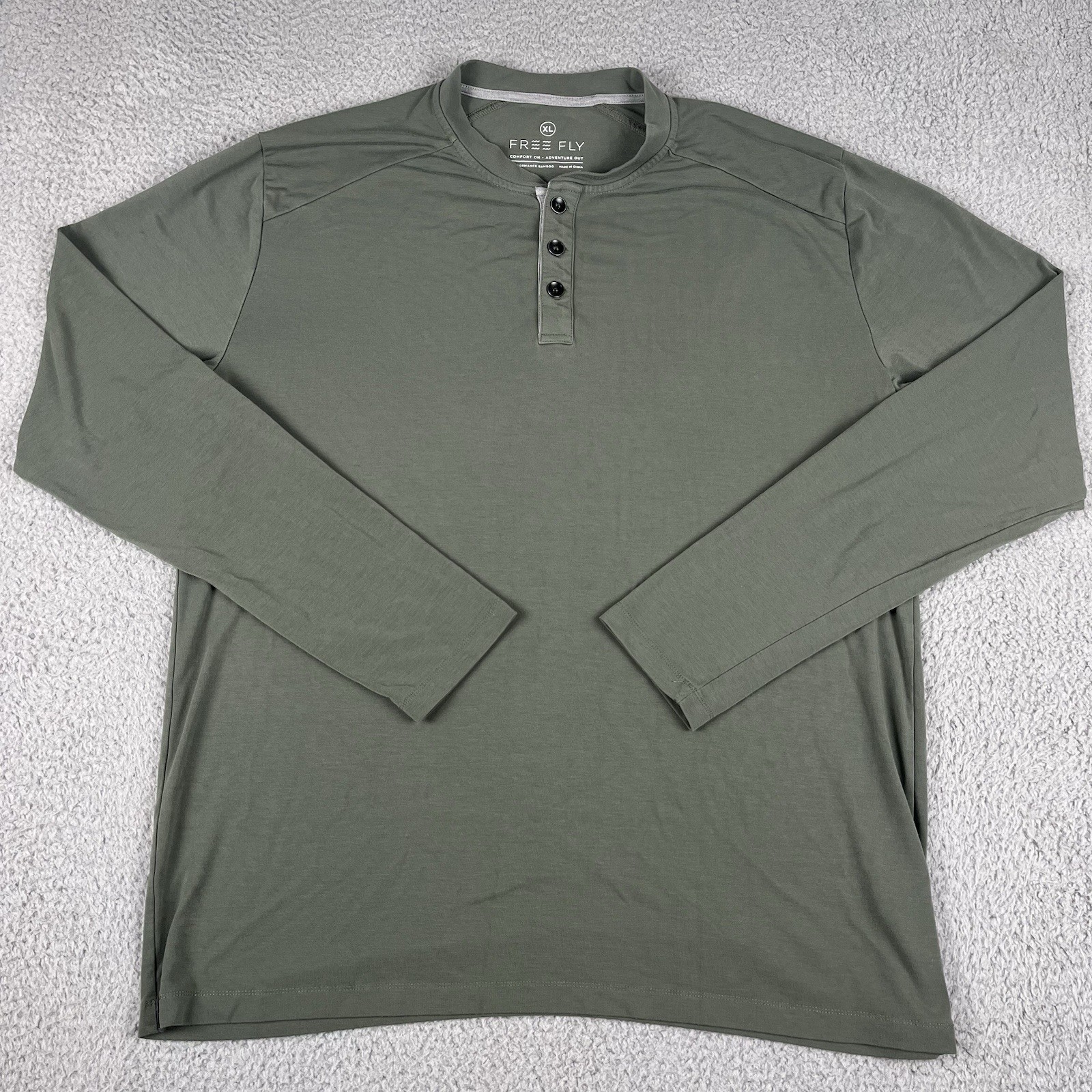 Free Fly Shirt Mens XL Green Bamboo Henley Performance Long Sleeve Stretch Tee gallery