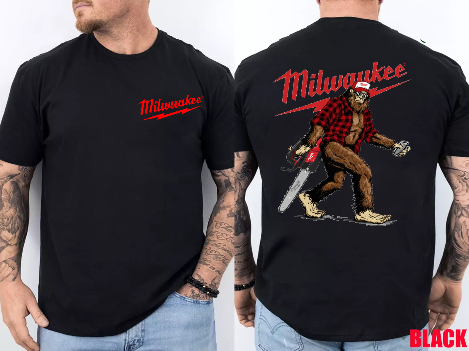 Bigfoot Milwaukee Power Tool Chainsaw Blue Collar Lumberjack 2 SIDE T-Shirt gallery