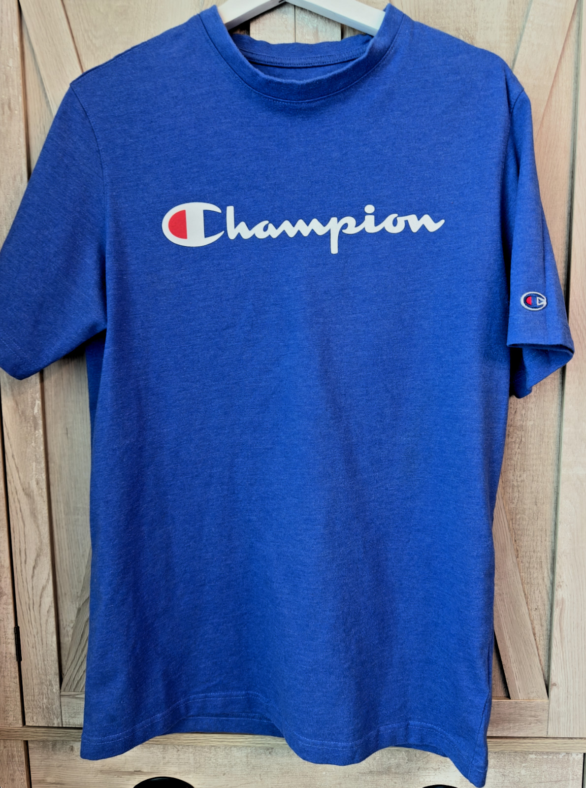 Champion Heather Blue Script Logo Graphic T-Shirt Mens Medium Y2K Retro 2000s gallery