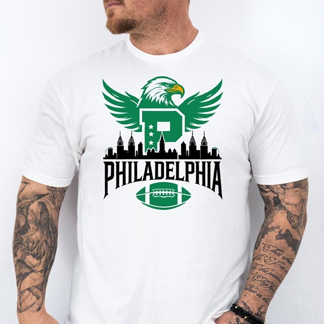 Philadelphia Skyline Football themed Soft Ring Spun Cotton T-Shirt