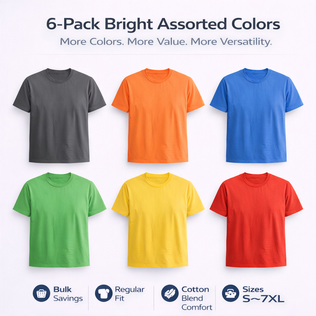 BILLIONHATS Men’s Cotton T-Shirt 6 Pack, Big Tall Short Sleeve Lightweight Tees gallery