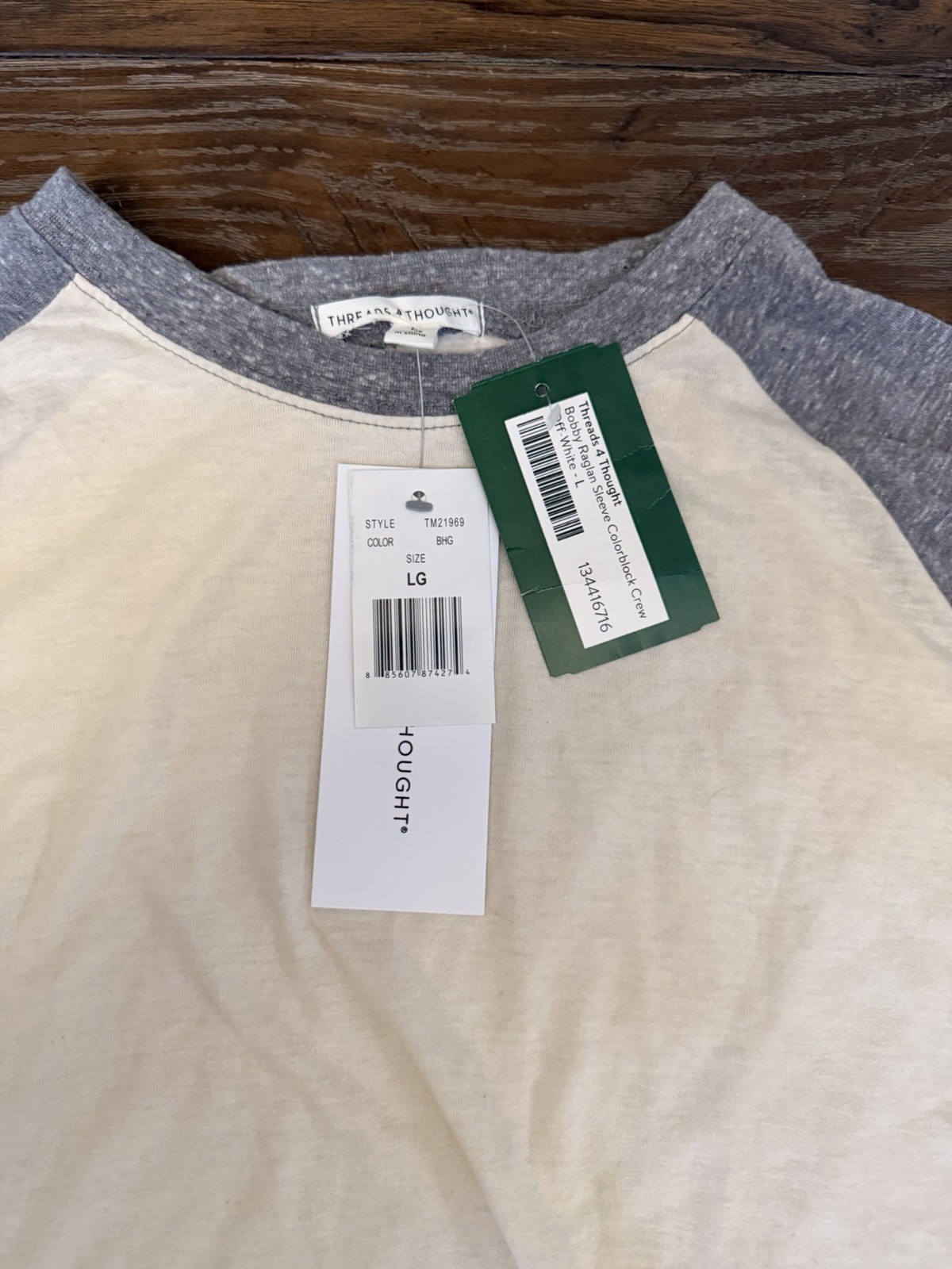 Threads 4 Thought Bobby Raglan Colorblock Mens Large Long Sleeve Tee Gray Beige gallery