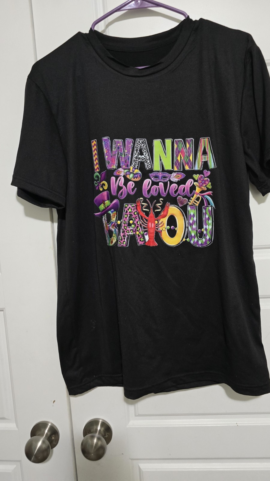 Black Mardi Gras “I Wanna Be Loved Bayou” Graphic Print Crew Neck T-Shirt M