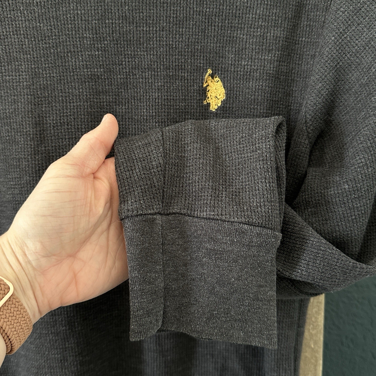 US Polo Assn. Men's Knit Sleepwear Top Size L Dark Gray Yellow Logo Long Sleeve gallery