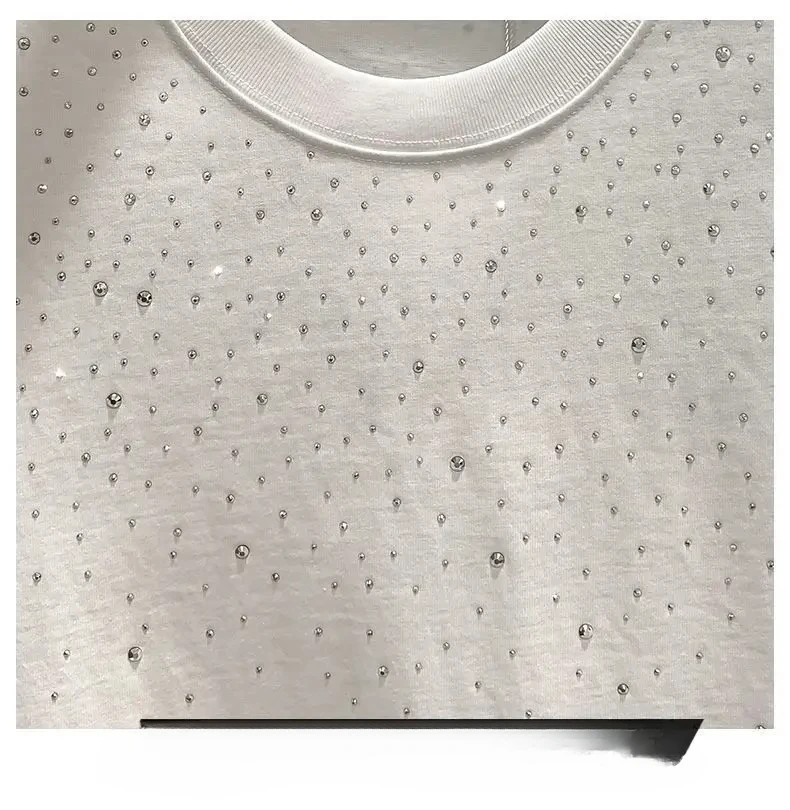 New Men Women Luxury Diamond Rhinestones Black White T-Shirt High Quality gallery