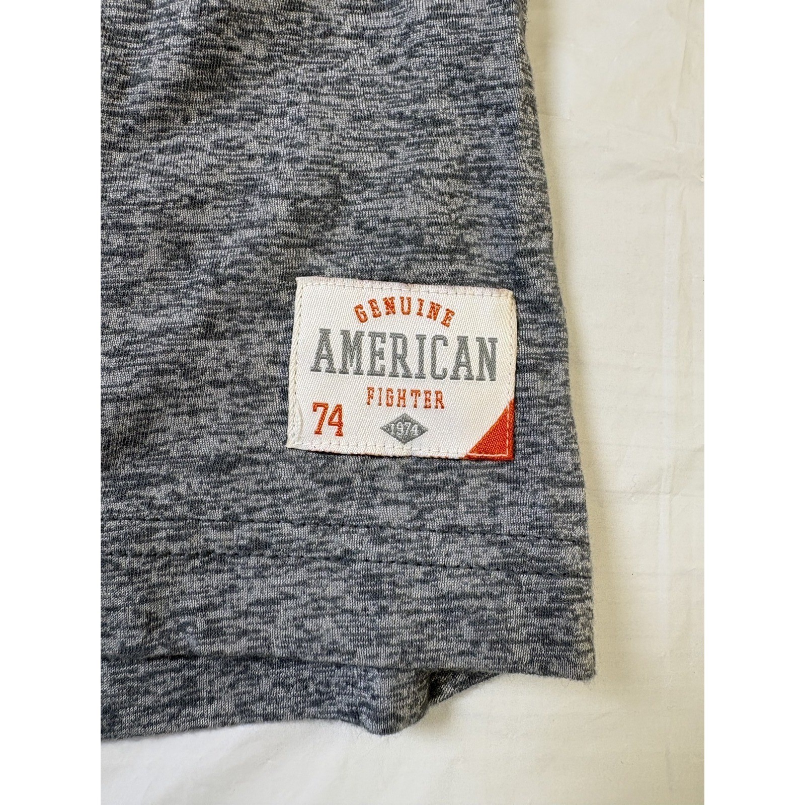 Mens American Fighter gray/orange/blue/white graphic tshirt, size Large gallery