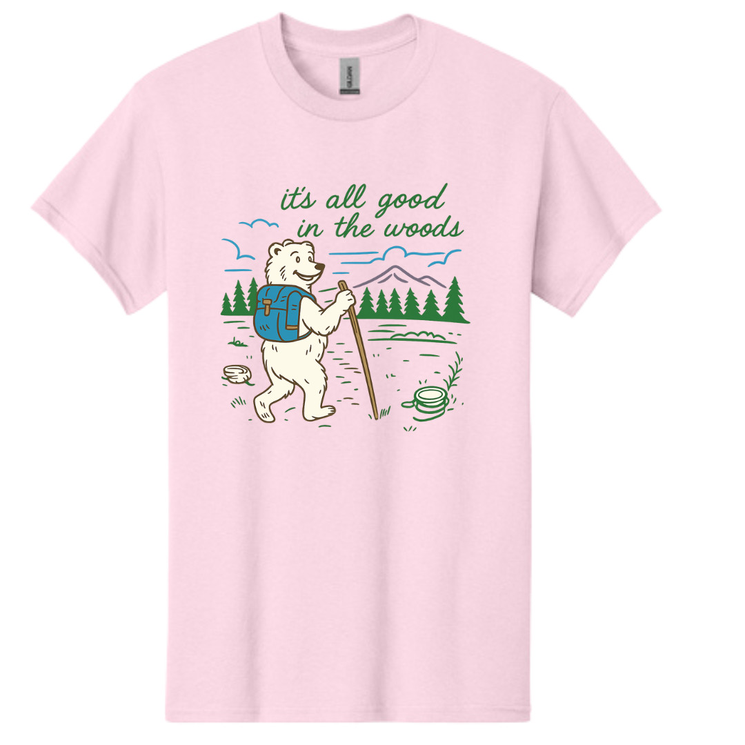 Funny Hiking Bear T-Shirt – 'It’s All Good in the Woods' Camping Outdoor Nature gallery