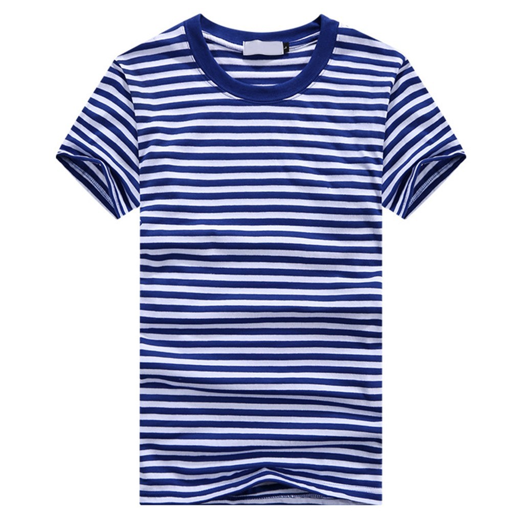 Stylish Men's Blue and White Striped Tshirt with Short Sleeves for Sports gallery