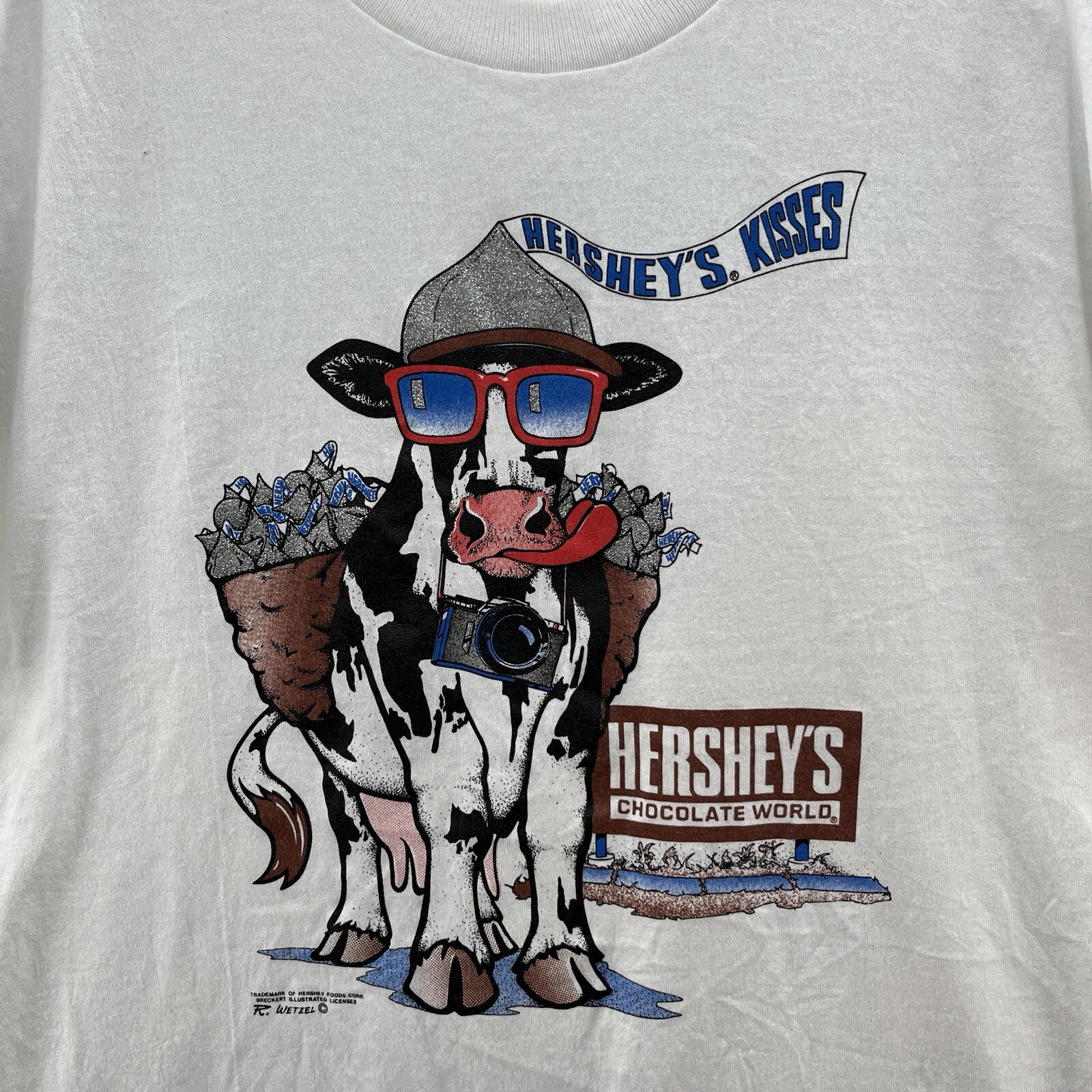 VTG 90s Hersheys Kisses T Shirt Mens Medium White Promo Cow Graphic R Wetzel gallery
