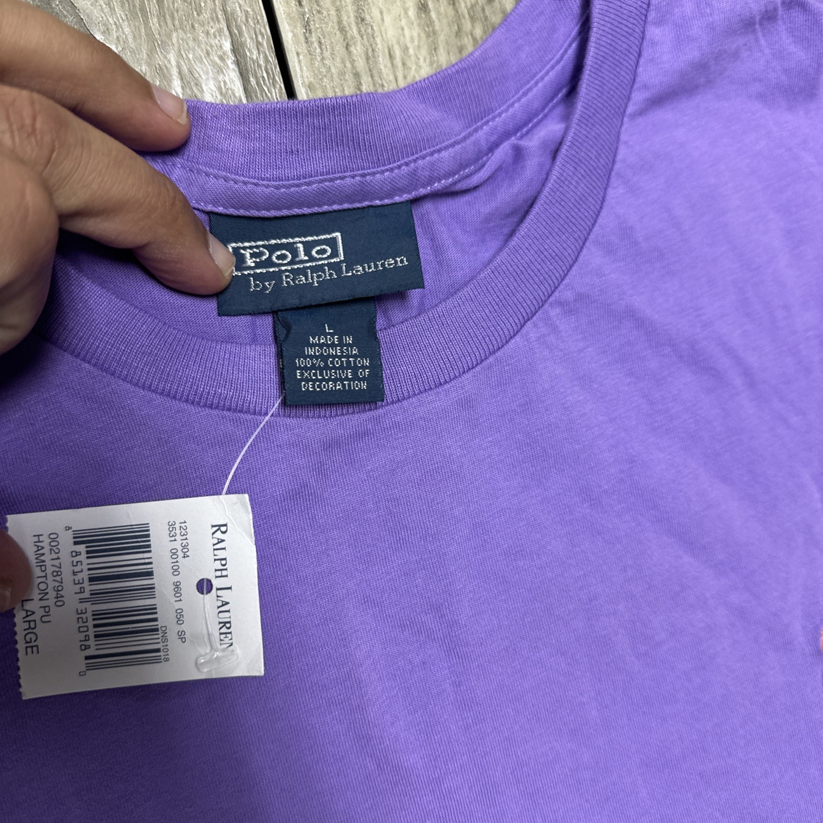 NWT VTG Polo Ralph Lauren Crew Neck Tee L Purple Single Stitch Logo Embroidered gallery
