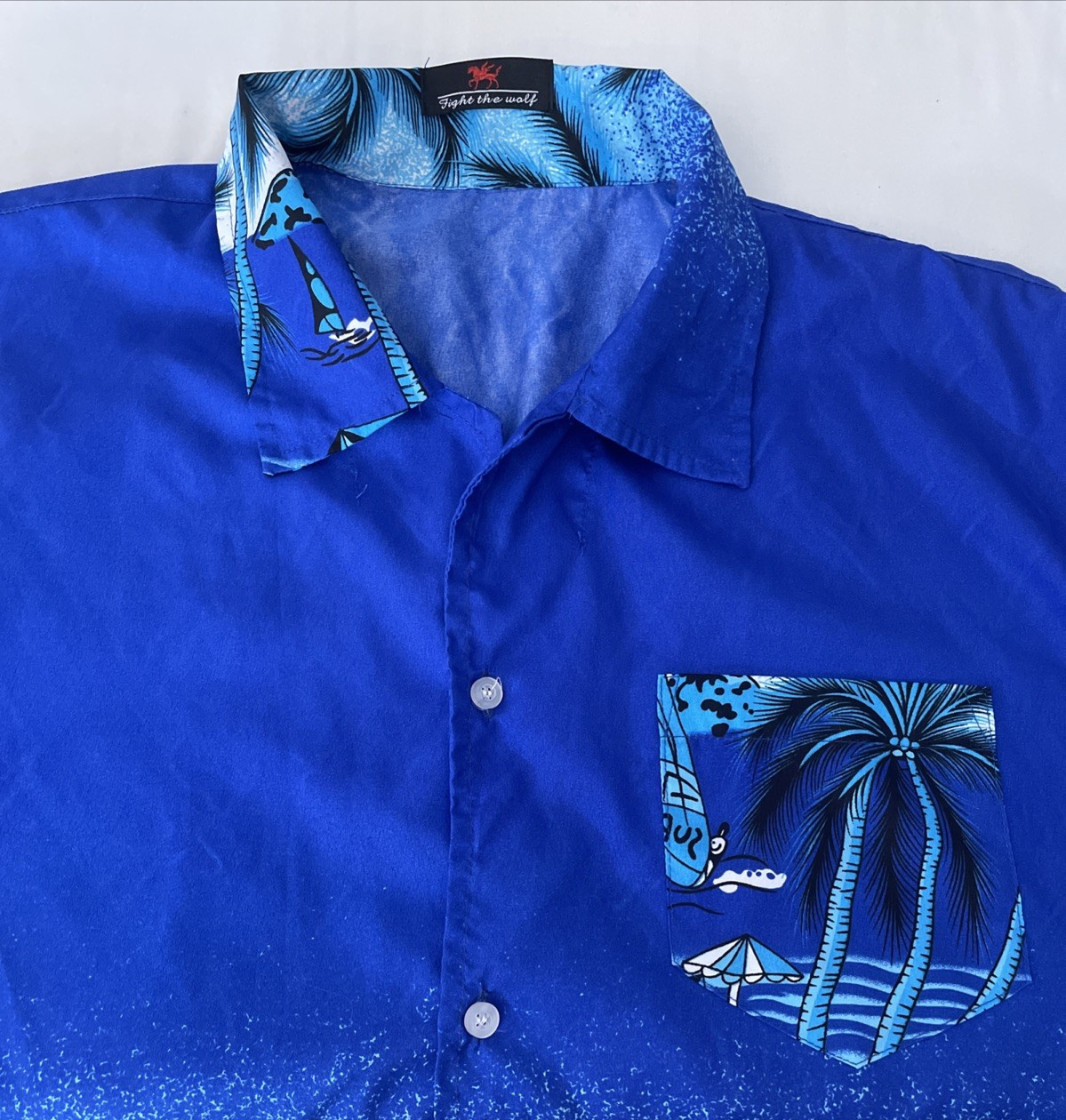Beach & Palm Tree Hawaiian Shirt Fight The Wolf Men's Summer Shirt Size XL gallery