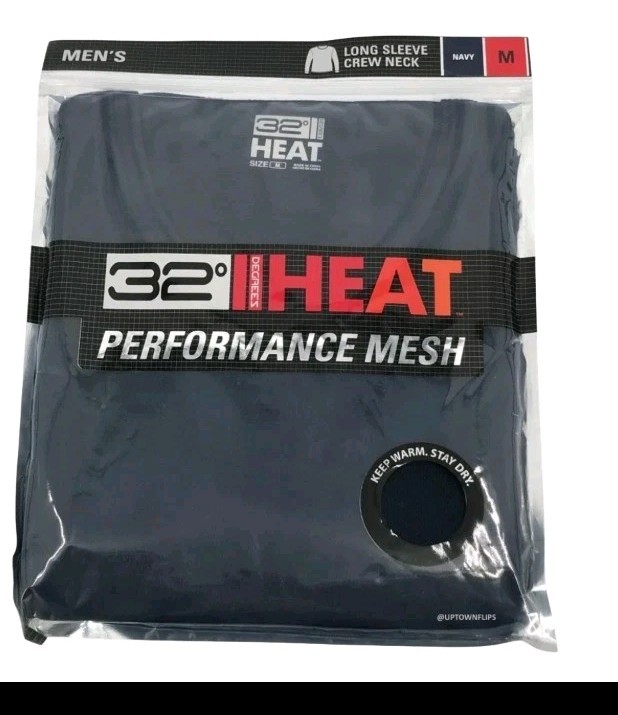 32 Degrees Heat Men’s Shirt Medium Navy Long Sleeve Crew Performance Mesh (84JL)