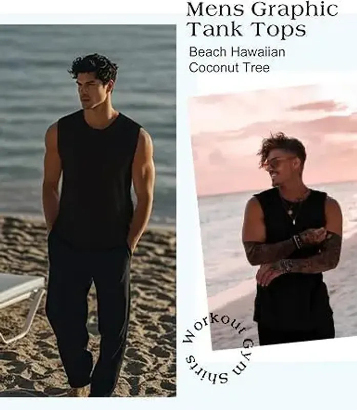 Men's Tank Tops Sleeveless Quick Dry Polyester Solid Color Summer Beach Sports gallery