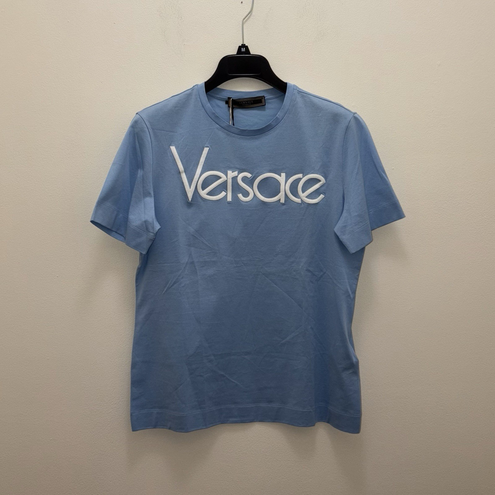 VERSACE NWT 90’s Tribute Runway Blue Logo Tee Shirt Small Collectible Designer gallery