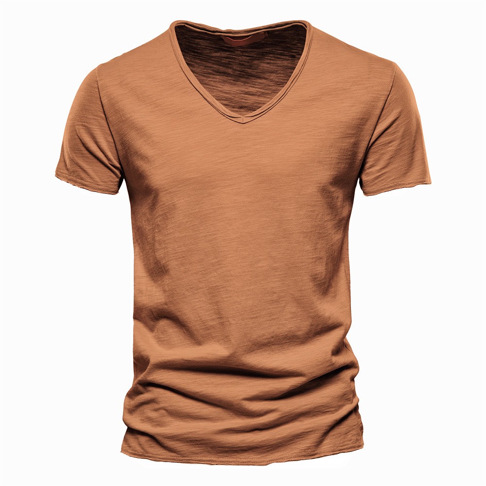 Summer Men's New Solid Color V-Neck Short Sleeve T-shirt Tops Casual Blouse gallery
