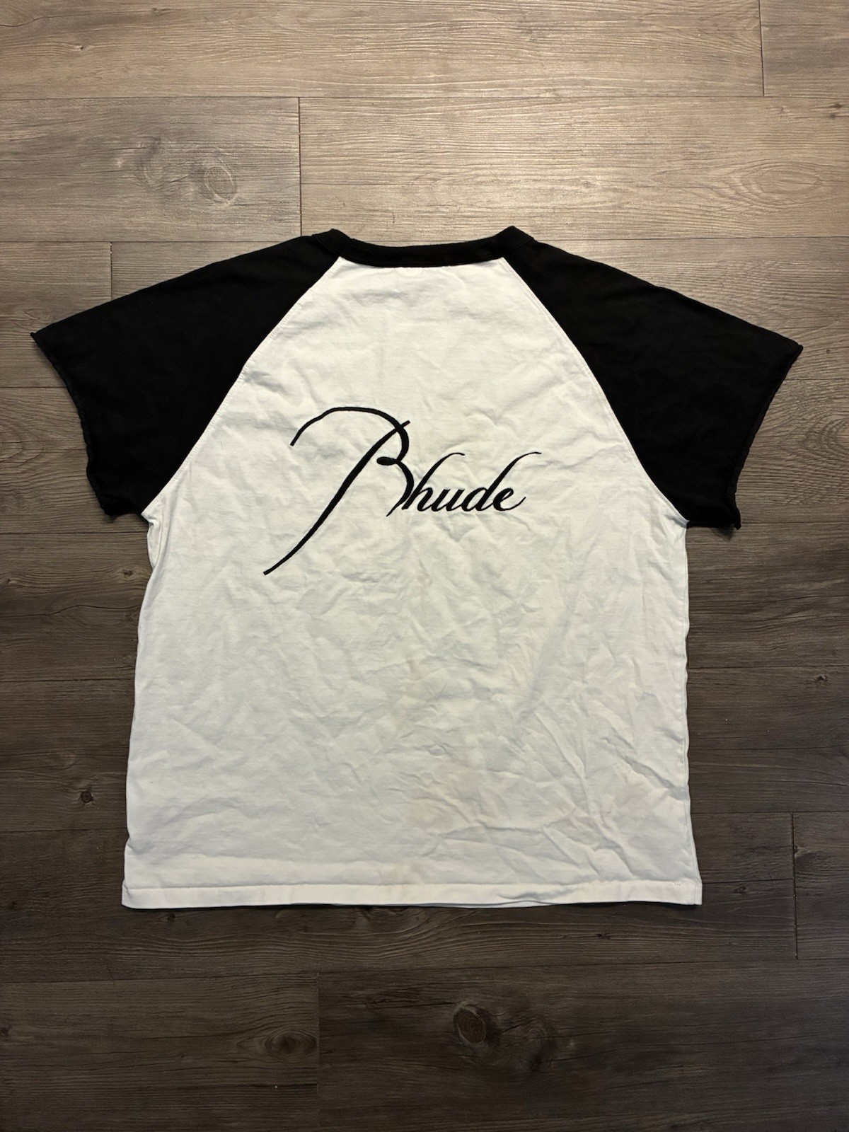 Rhude Raglan T-Shirt Men's Size M Short Sleeve Embroidered Logo White Black gallery