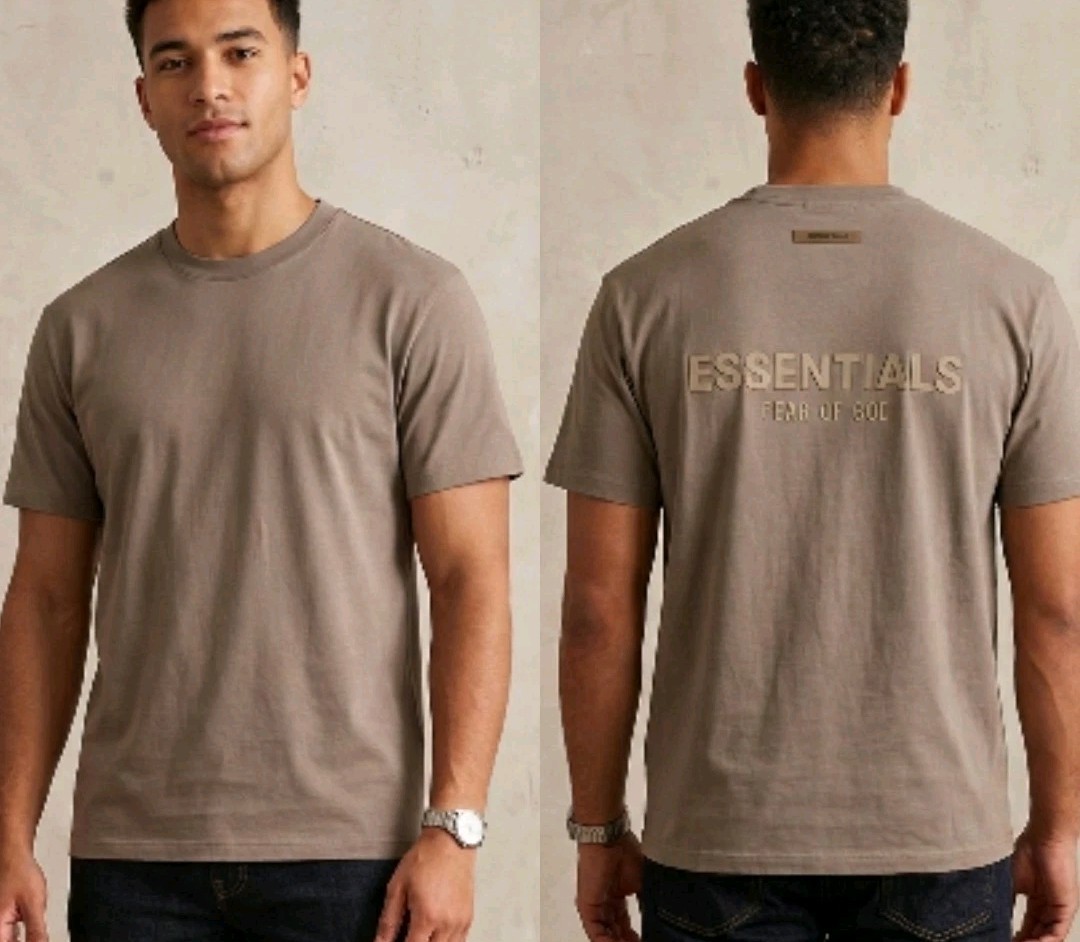 Fear Of God Essentials Men’s Crew Neck Cotton Taupe Beige T Shirt! L Excellent