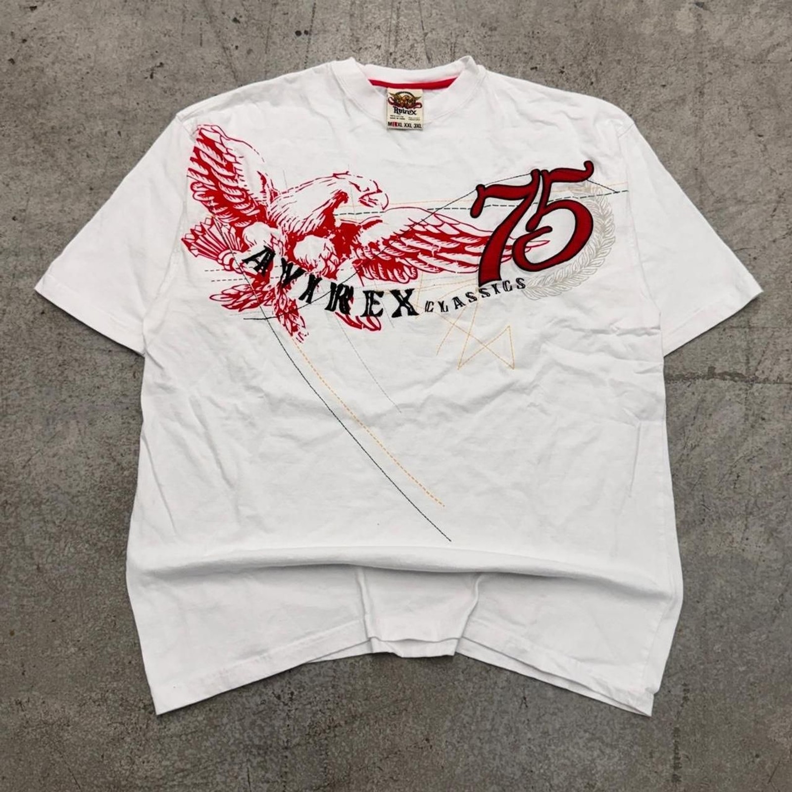 Vintage Y2K Avirex Eagle #75 Embroidered Grunge Tshirt XL White Hip Hop Skater
